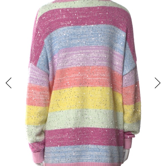 Pastel Rainbow Striped Sequin Cardigan Sweater - Pink - Picture 3 of 7